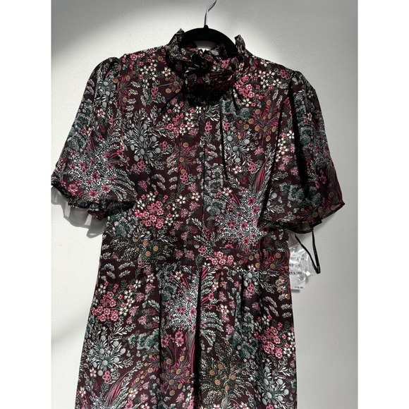 Julia Jordan Dark Floral Dress 4 Flutter Sleeve A-Line Romantic Cottagecore Midi - Picture 14 of 16